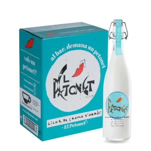 Botella de El Petonet, licor de crema de arroz sin gluten ni lactosa, elaborado en Tarragona.
