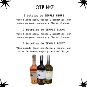 Lote Temple con vinos Temple Negre, Temple Blanc Garnacha y Temple Rosat
